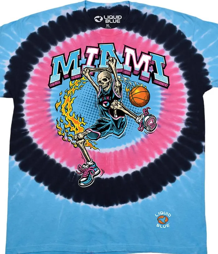 Liquid Blue TShirt Men Miami Dunker Basketball Skeleton TieDye TShirt