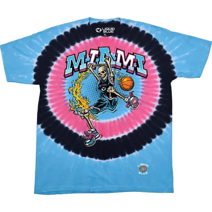 Liquid Blue TShirt Men Miami Dunker Basketball Skeleton TieDye TShirt