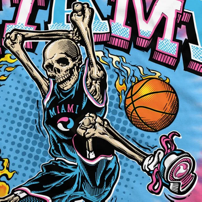 Liquid Blue TShirt Men Miami Dunker Basketball Skeleton TieDye TShirt