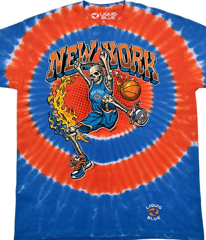 Liquid Blue TShirt Men New York Dunker Basketball Skeleton TieDye TShirt