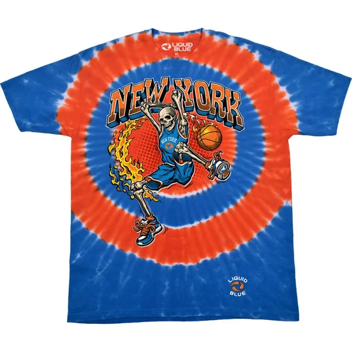 Liquid Blue TShirt Men New York Dunker Basketball Skeleton TieDye TShirt