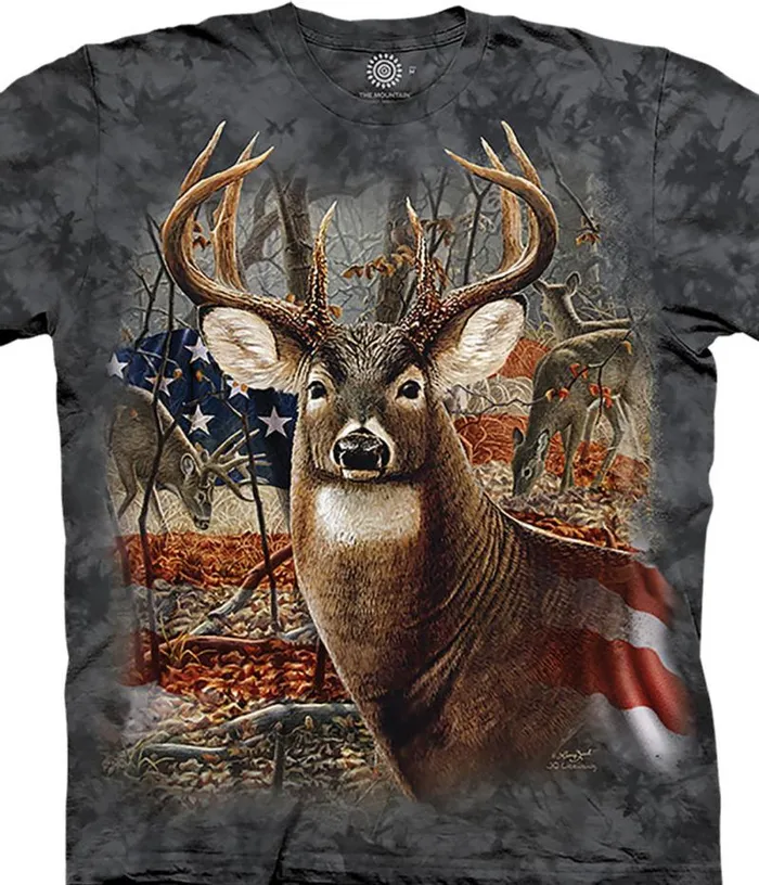 Liquid Blue TShirt Men Patriotic Buck Classic Cotton TShirt