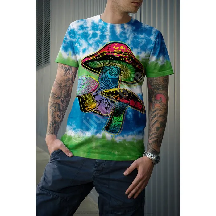 Liquid Blue TShirt Men Psychedelic Shrooms TieDye TShirt