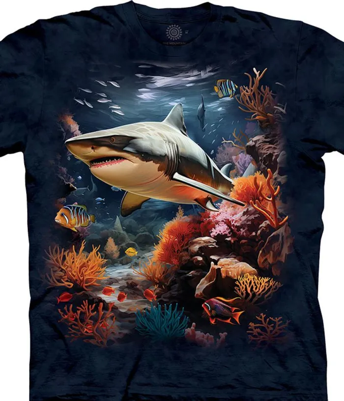 Liquid Blue TShirt Men Reef Ruler Shark Classic Cotton TShirt