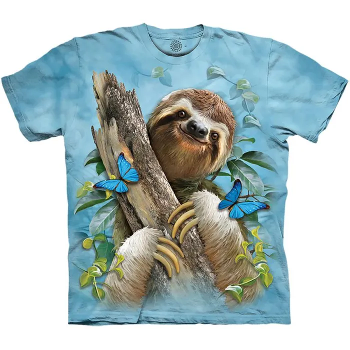 Liquid Blue TShirt Men Sloth and Butterflies Classic Cotton TShirt