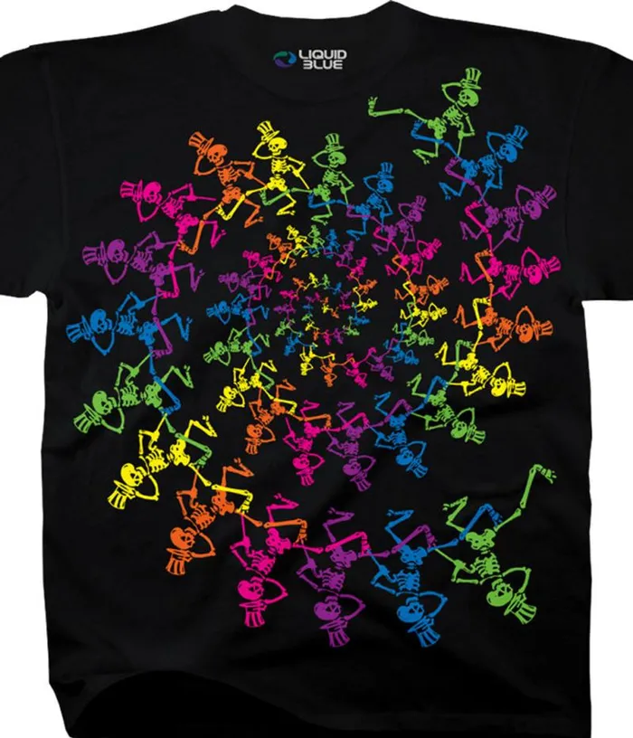 Liquid Blue TShirt Men Spiral Skeletons Black TShirt