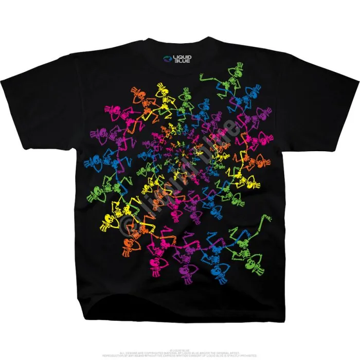 Liquid Blue TShirt Men Spiral Skeletons Black TShirt