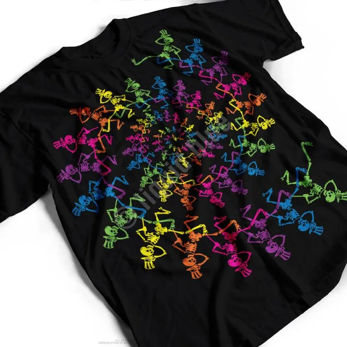 Liquid Blue TShirt Men Spiral Skeletons Black TShirt