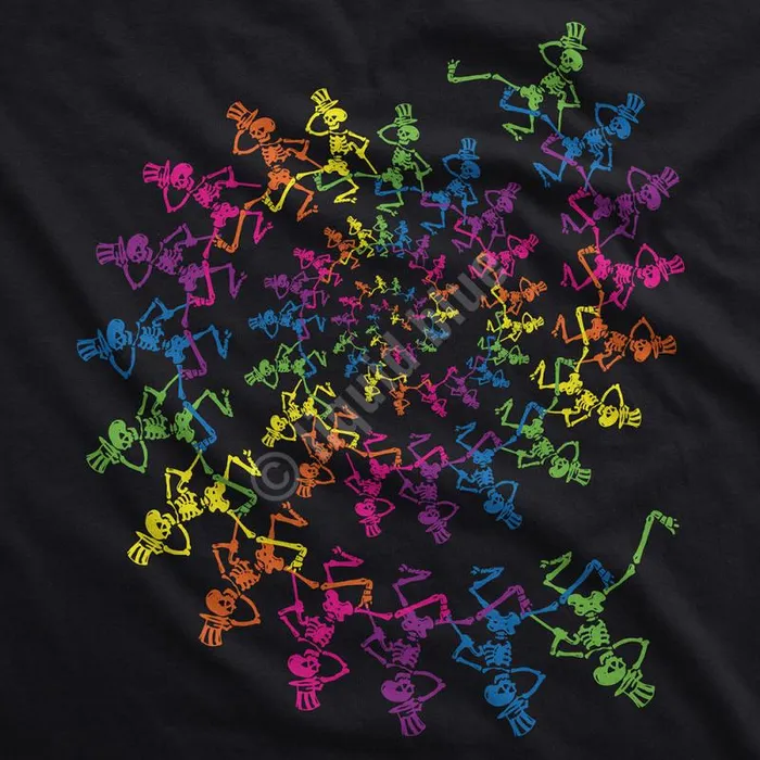 Liquid Blue TShirt Men Spiral Skeletons Black TShirt