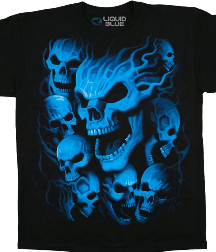 Liquid Blue TShirt Men Vampire Skulls Black TShirt