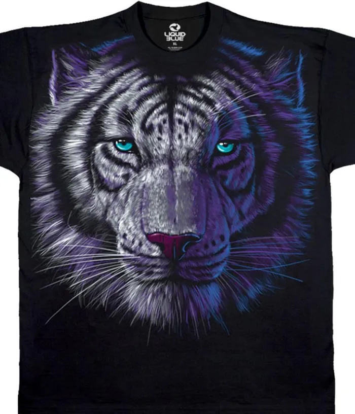 Liquid Blue TShirt Men White Tiger Black TShirt