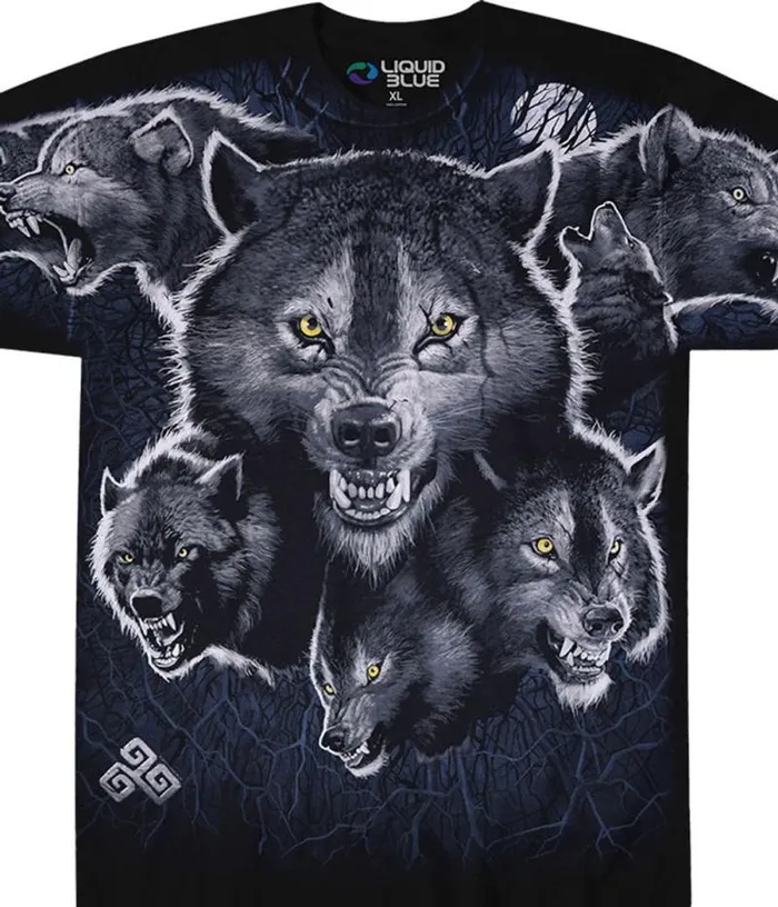Liquid Blue TShirt Men Wolf Pack Black TShirt