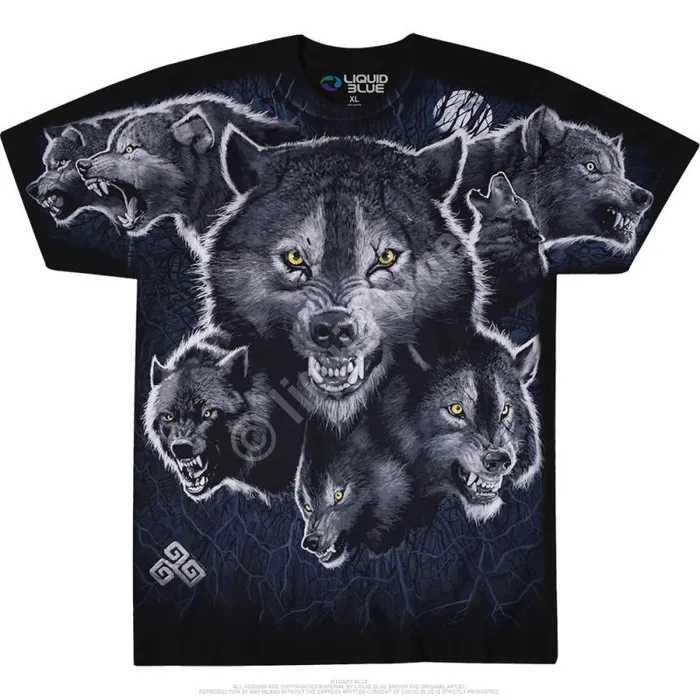 Liquid Blue TShirt Men Wolf Pack Black TShirt