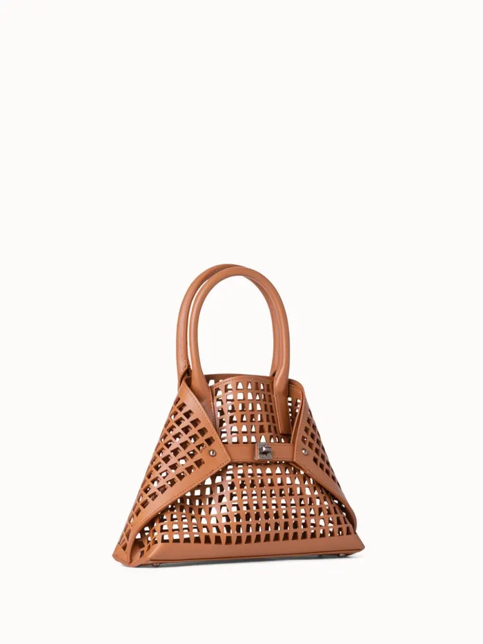 Little Ai Messenger Bag In Trapezoid Lasercut Cuoio Women Akris Top Handle Bags