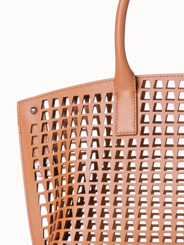 Little Ai Messenger Bag In Trapezoid Lasercut Cuoio Women Akris Top Handle Bags