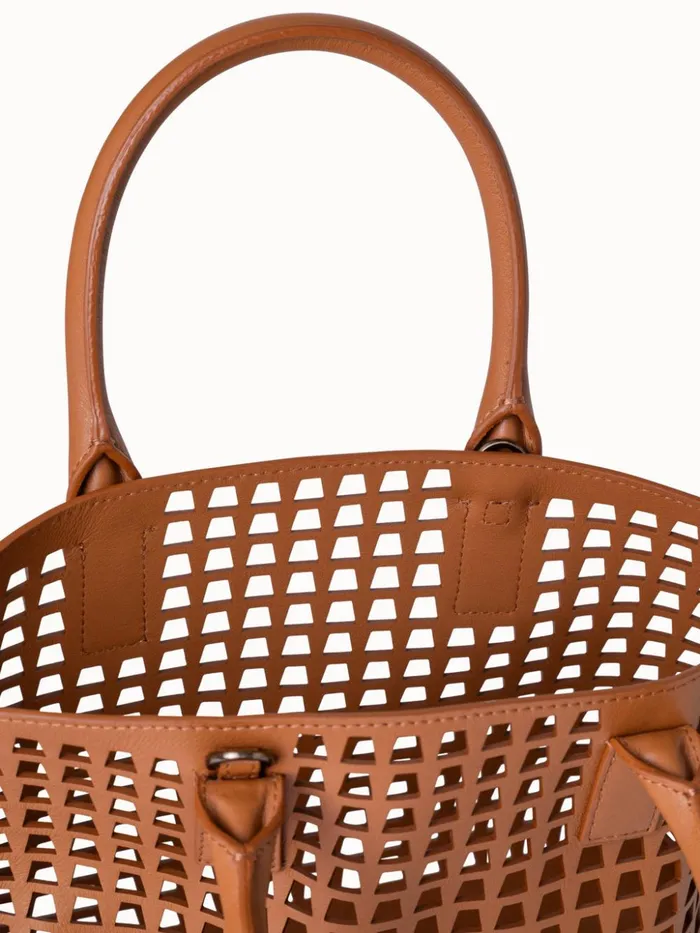 Little Ai Messenger Bag In Trapezoid Lasercut Cuoio Women Akris Top Handle Bags