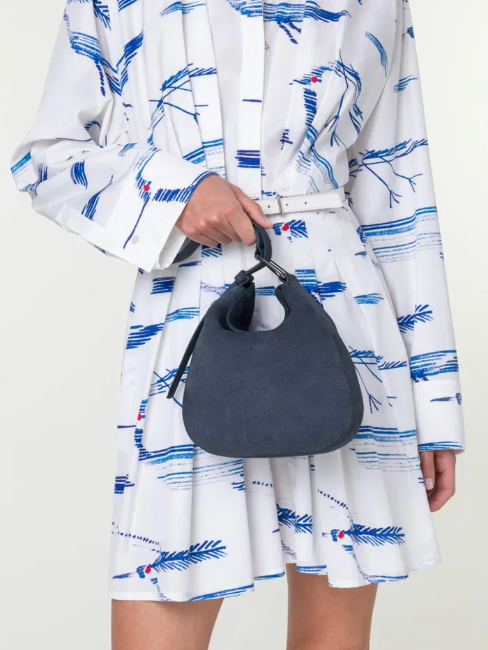 Little Anna Hobo Bag In Suede Leather With Denim Look Indigo Women Akris Mini Bags