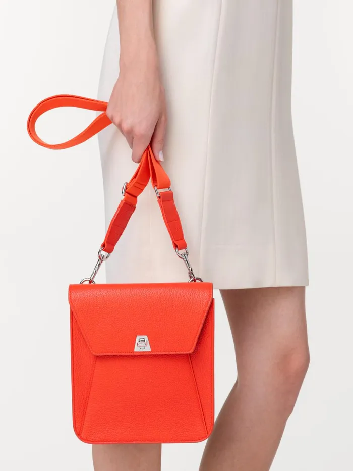 Little Anouk Messenger Bag In Cervocalf Leather Tangerine Women Akris Mini Bags