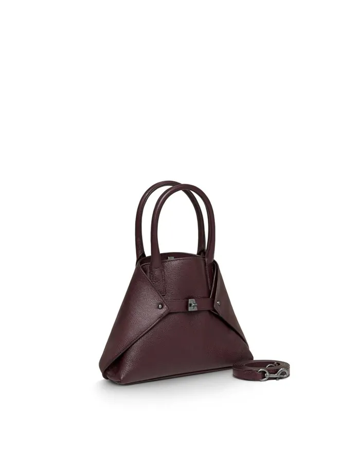 Little Messenger Bag In Leather With Graphite Colored Hardware Burgundy Women Akris Crossbody Bags
