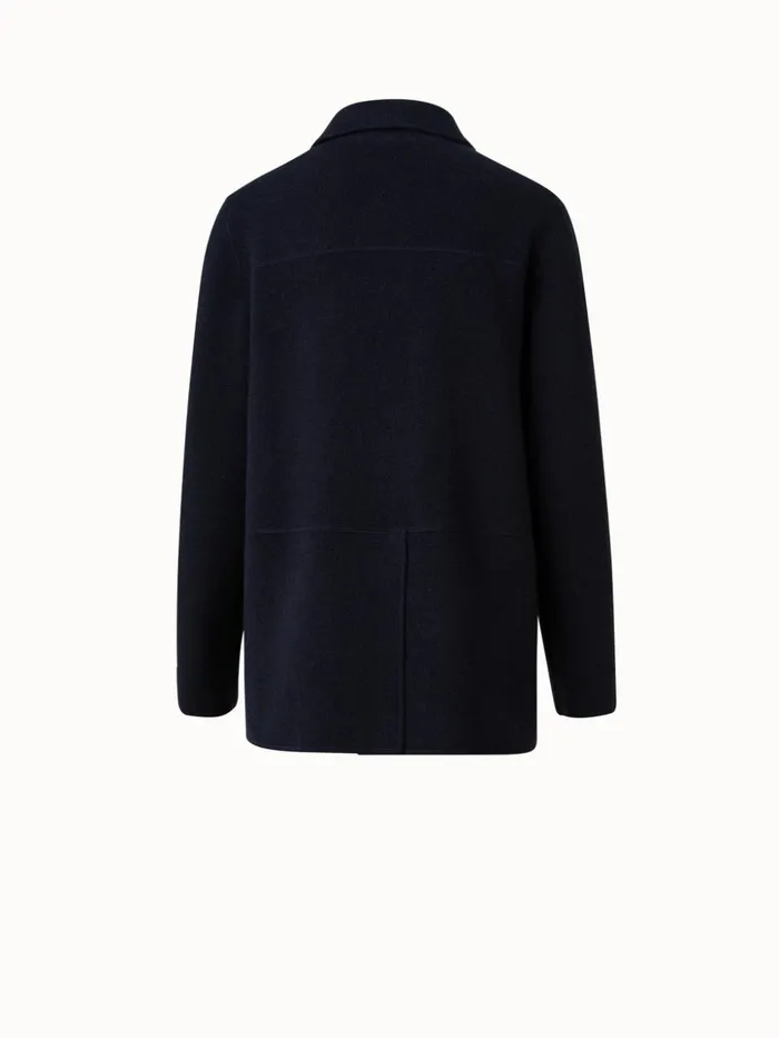 Long Cashmere Piqu Knit Jacket Navy Women Akris Cashmere