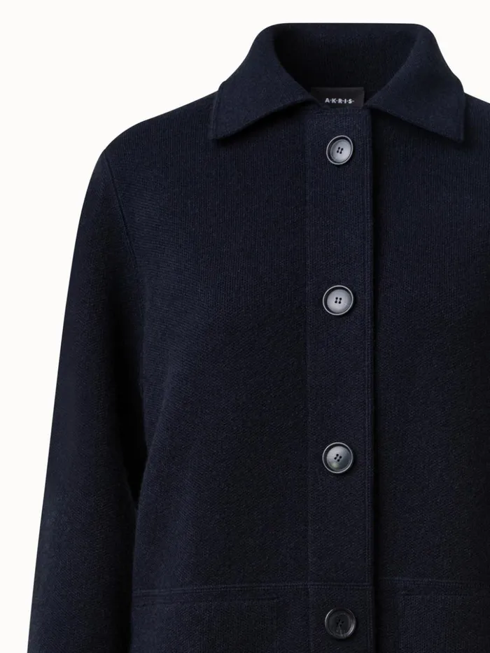 Long Cashmere Piqu Knit Jacket Navy Women Akris Cashmere