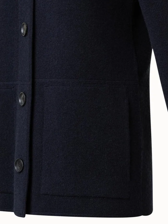 Long Cashmere Piqu Knit Jacket Navy Women Akris Cashmere