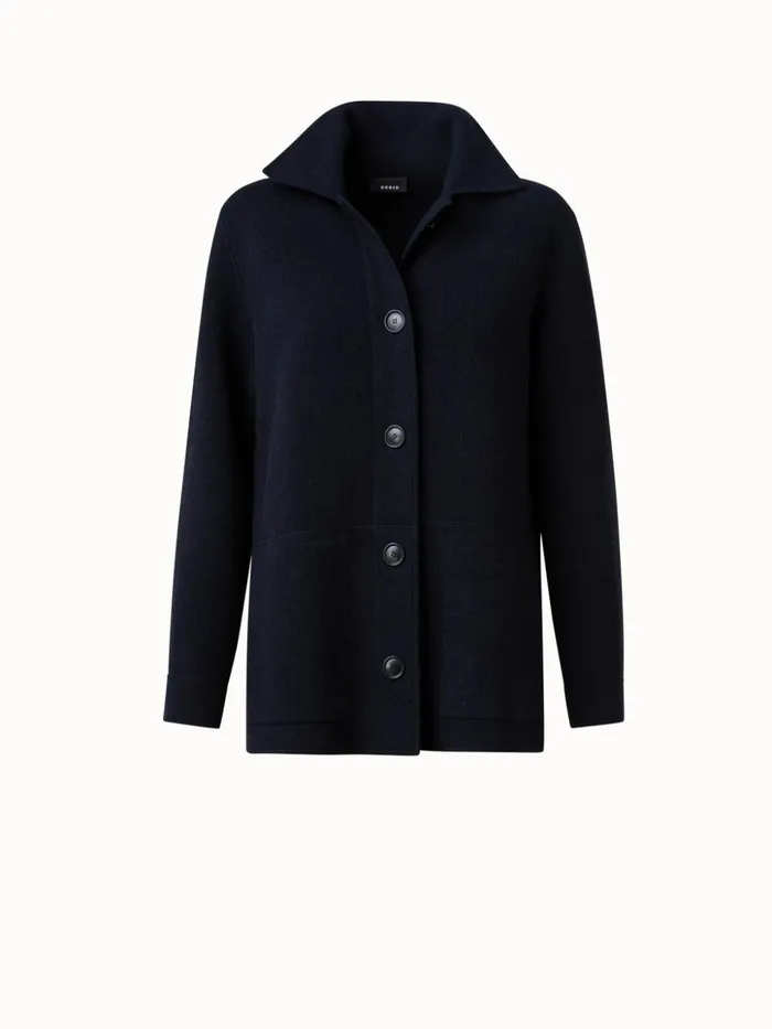 Long Cashmere Piqu Knit Jacket Navy Women Akris Cashmere