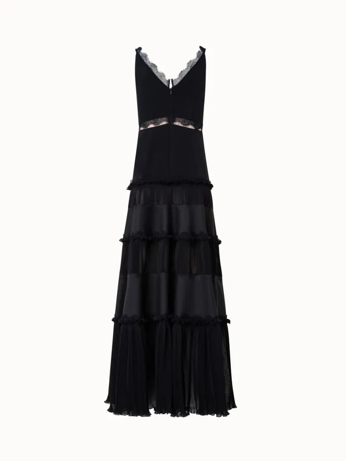 Long Silk Crpe Dress With Lace Details Black Women Akris Dresses