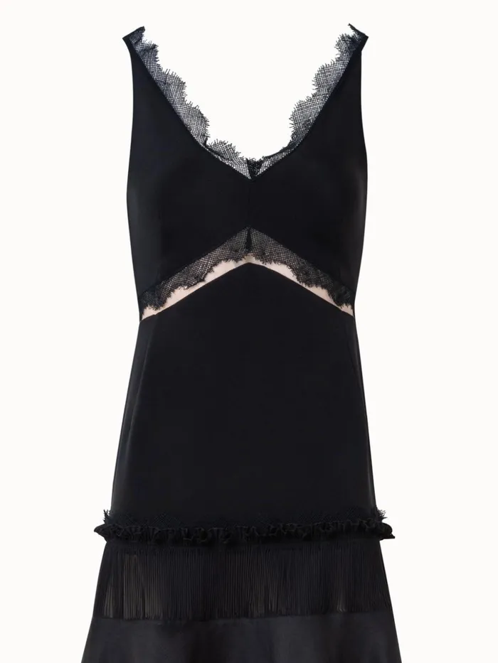 Long Silk Crpe Dress With Lace Details Black Women Akris Dresses