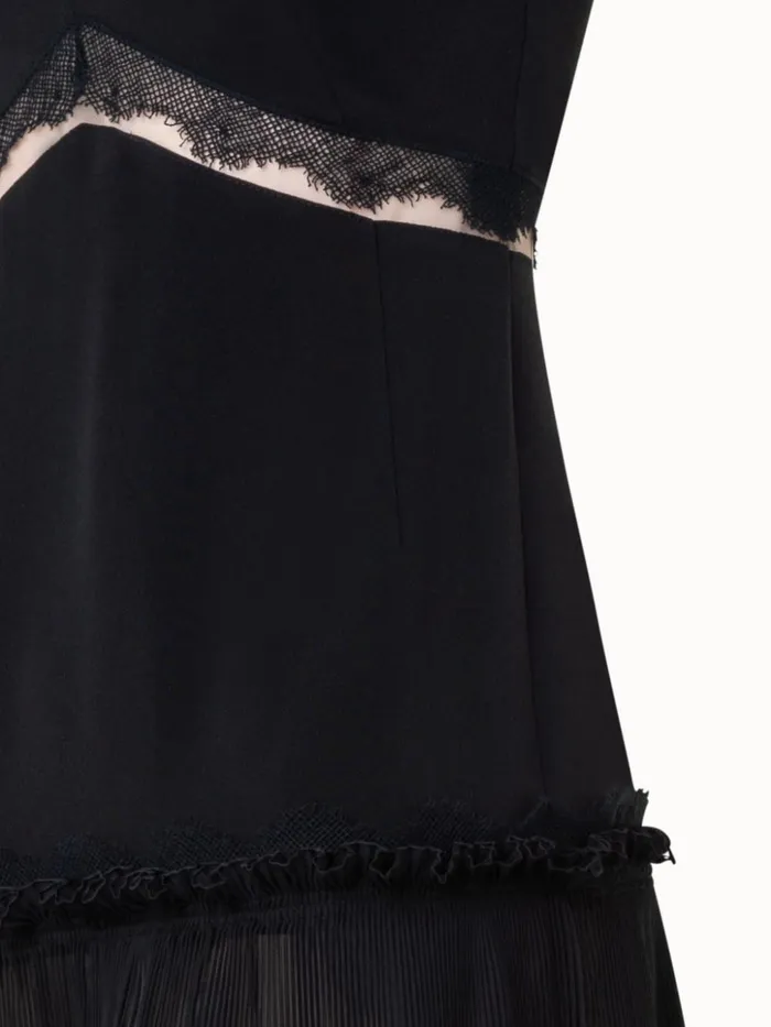 Long Silk Crpe Dress With Lace Details Black Women Akris Dresses