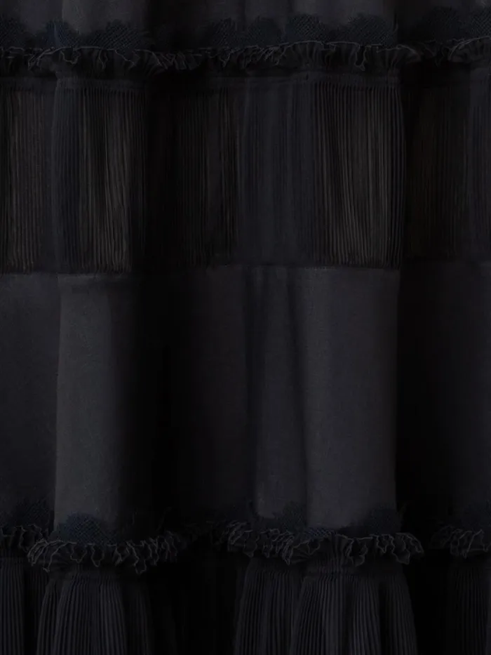 Long Silk Crpe Dress With Lace Details Black Women Akris Dresses
