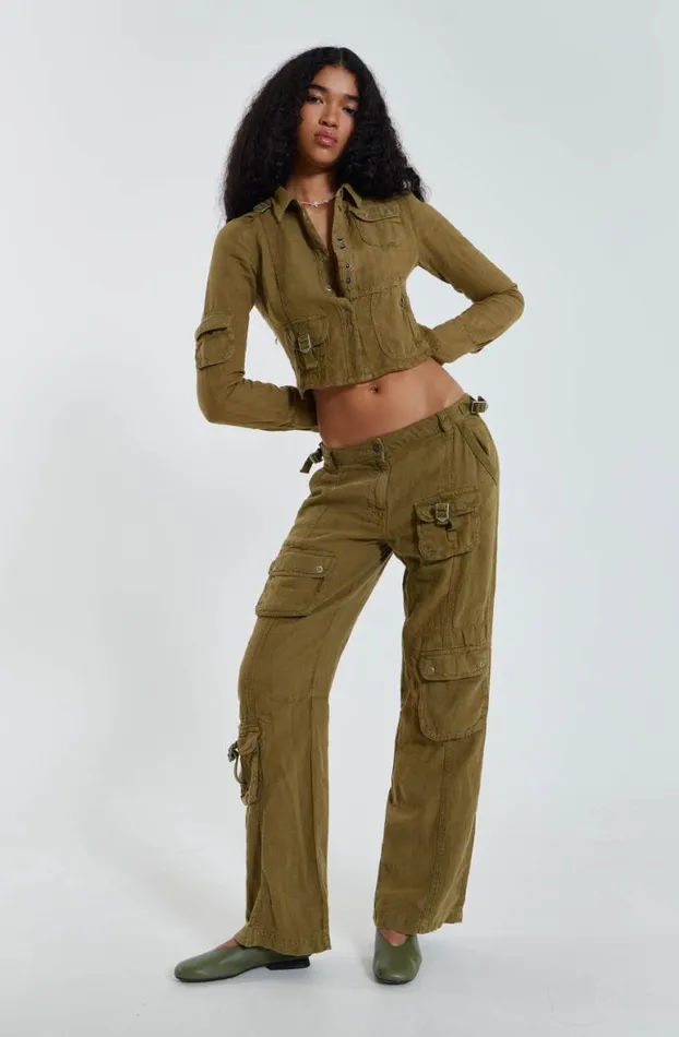 Long Sleeve Tops Women Jaded London Devon Linen Cargo Shirt