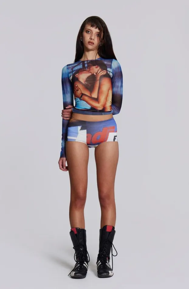 Long Sleeve Tops Women Jaded London Ibiza Kiss Mesh Long Sleeve