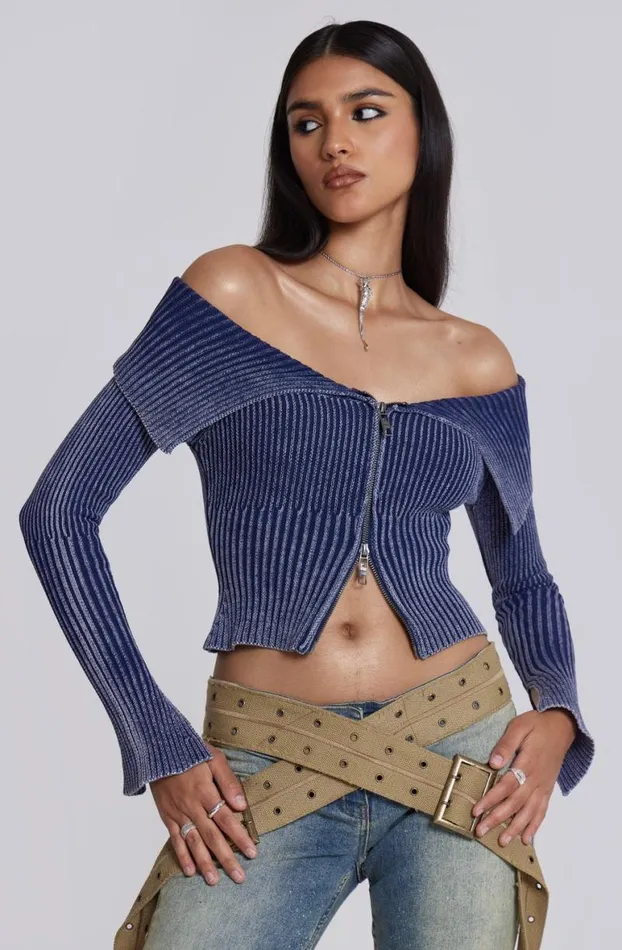 Long Sleeve Tops Women Jaded London Tribeca Ribbed Off The Shoulder Knit