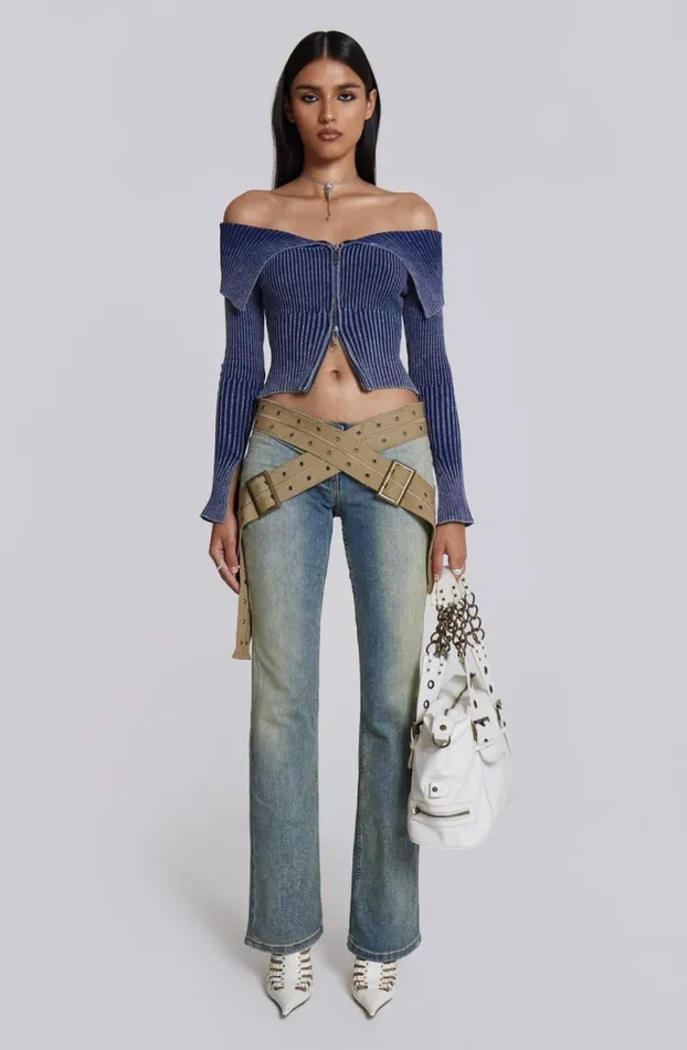 Long Sleeve Tops Women Jaded London Tribeca Ribbed Off The Shoulder Knit