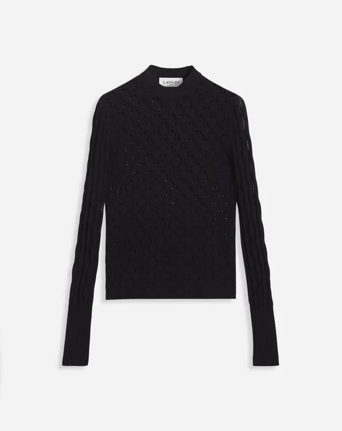 Longsleeved Top In Lace Effect Knit Black Women Lanvin Knitwear