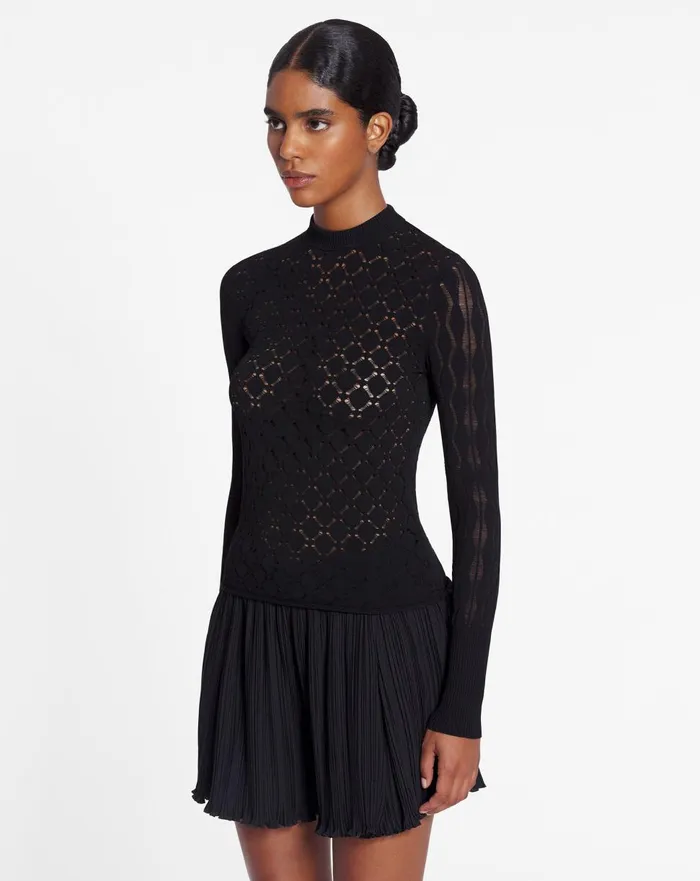 Longsleeved Top In Lace Effect Knit Black Women Lanvin Knitwear Longsleeved Top In Lace Effect Knit Black Women Lanvin Knitwear