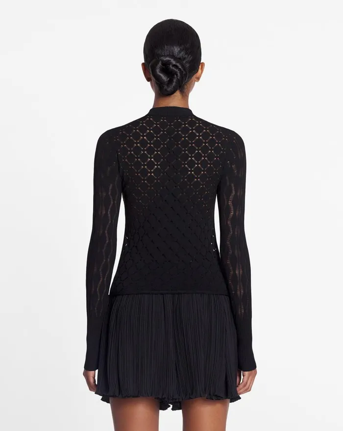 Longsleeved Top In Lace Effect Knit Black Women Lanvin Knitwear Longsleeved Top In Lace Effect Knit Black Women Lanvin Knitwear