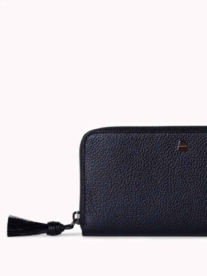 Long Zip Around Wallet In Leather Black Women Akris Wallets