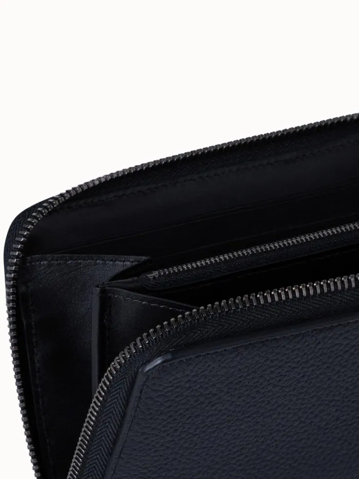 Long Zip Around Wallet In Leather Black Women Akris Wallets