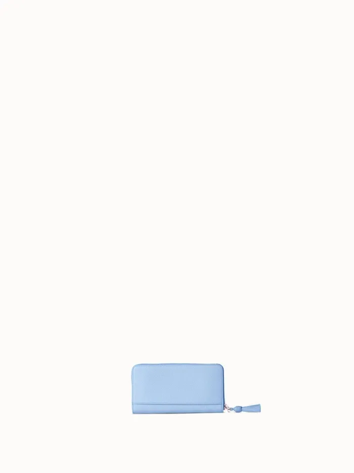 Long Zip Around Wallet In Leather Powder Blue Women Akris Wallets