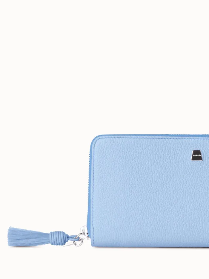 Long Zip Around Wallet In Leather Powder Blue Women Akris Wallets