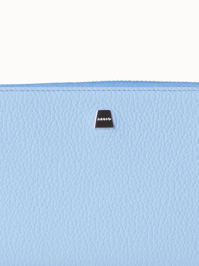 Long Zip Around Wallet In Leather Powder Blue Women Akris Wallets