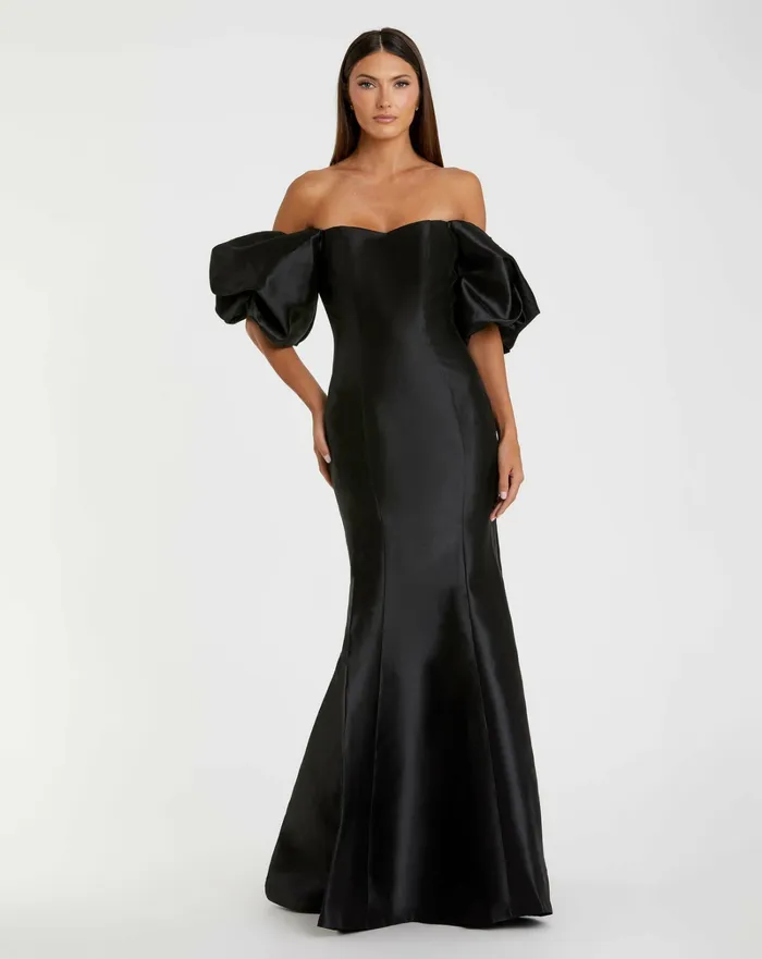 Mac Duggal Black Sweetheart Off The Shoulder Puff Sleeve Gown Black Women Best Sellers