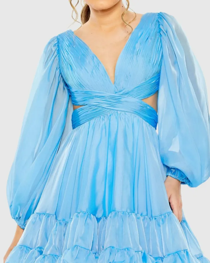 Mac Duggal Daytime Dresses Women Long Sleeve Chiffon Cut Out Mini Dress Blue Mac Duggal Daytime Dresses Women Long Sleeve Chiffon Cut Out Mini Dress Blue