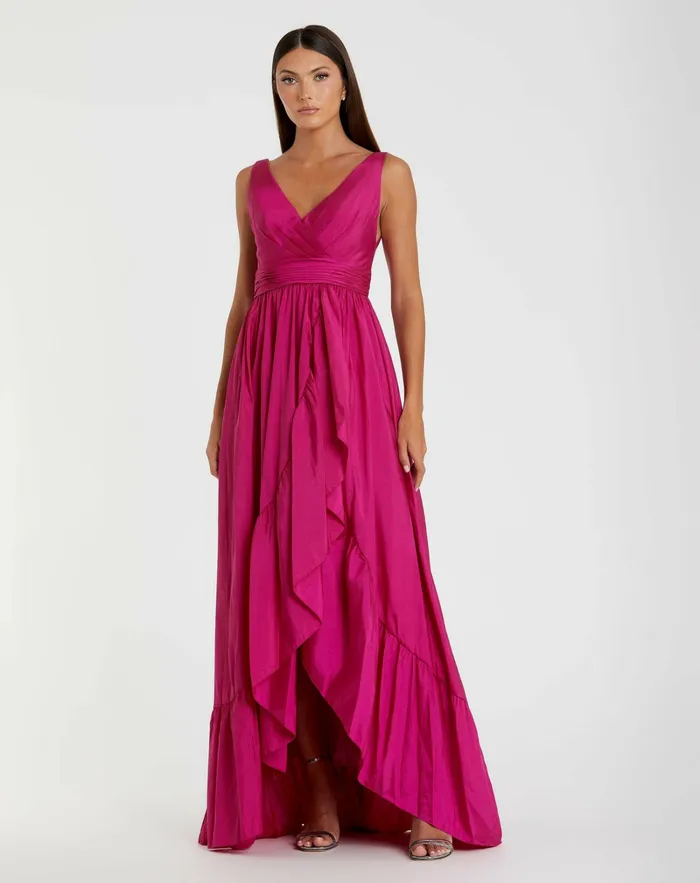 Mac Duggal Daytime Dresses Women Taffeta High Low Ruffle Gown Black