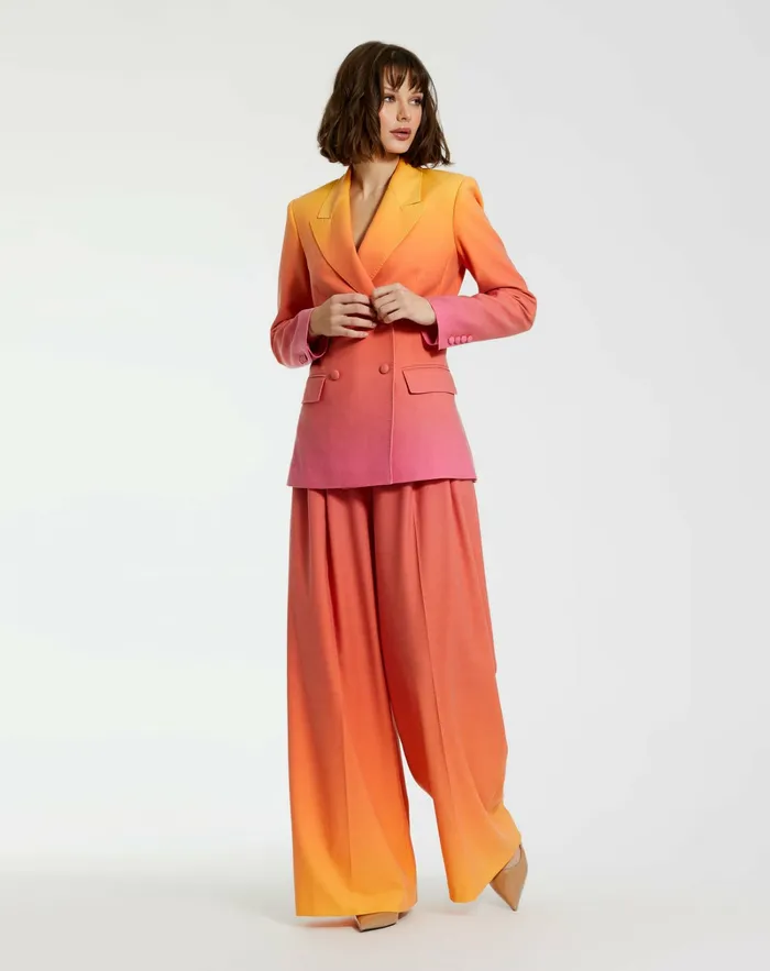 Mac Duggal Ombre Crepe Wide Leg Trouser Pant 8211 FINAL SALE Sunset Ombre Women Pants
