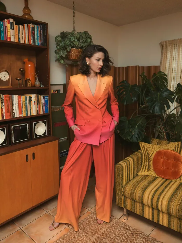Mac Duggal Ombre Crepe Wide Leg Trouser Pant 8211 FINAL SALE Sunset Ombre Women Pants