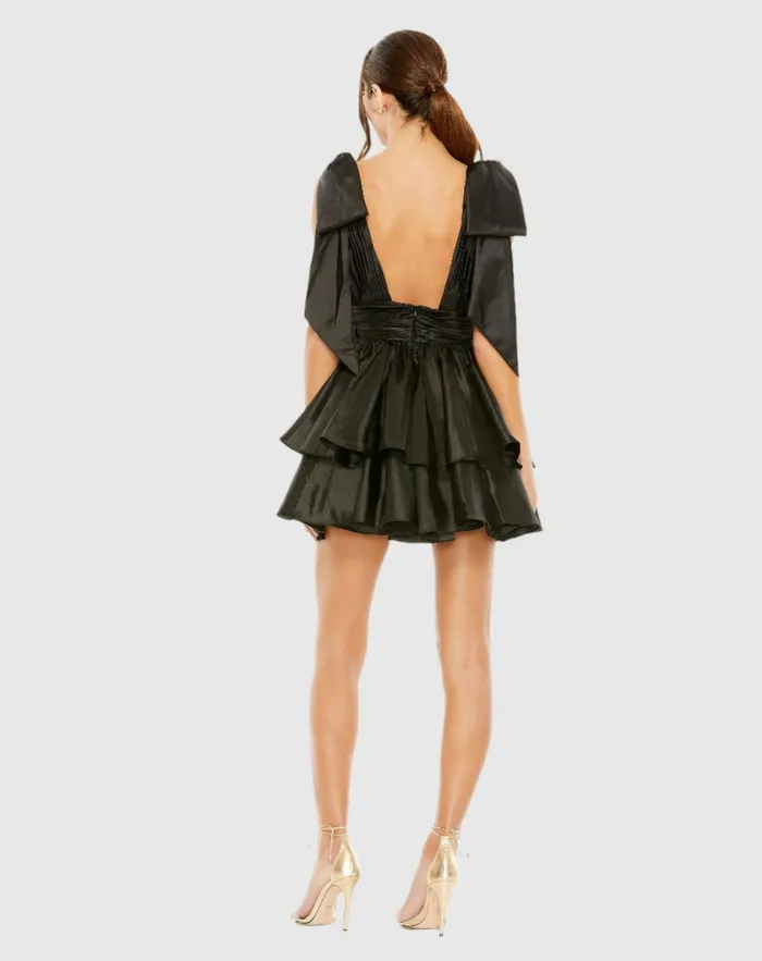 Mac Duggal Oversized Bow Deep V Ruffle Mini Dress Fuchsia Women Cocktail Dresses