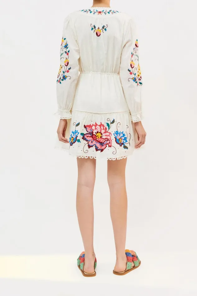 Macaw Cross Stitch Embroidered Mini Dress Women Farm Rio Mini Dresses